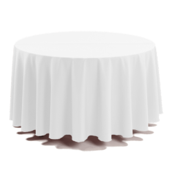 White Round Polyester Linen Table Clothes with Floor Drop